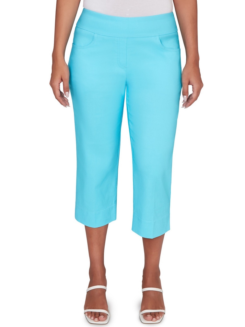 Ruby Rd Silky Tech Pull On Capri Pants Aruba Blue Size 12 NWT Stretch